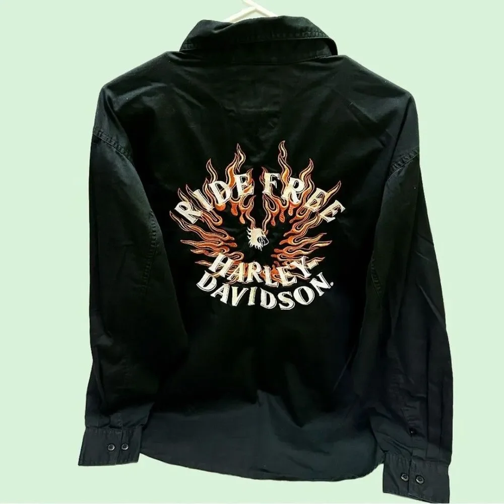 Harley-Davidson Black Lightweight Shirt Jacket with Iconic Eagle Design